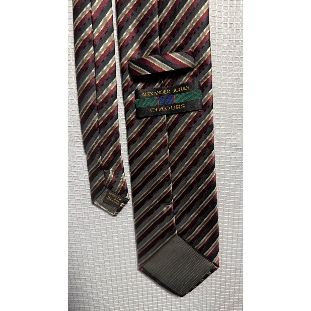 Alexander Julian Colours‎ Necktie OS Burgundy Grey Gold Striped Classic Tie